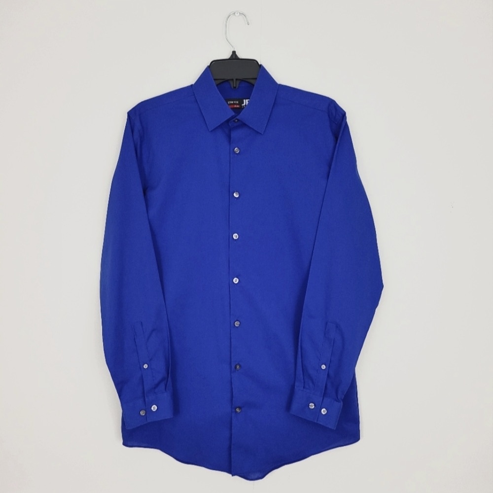 JF J.Ferrar Royal Blue BStretch Men's Button Down Dress Shirt,M-15-15 1/2, 32-34